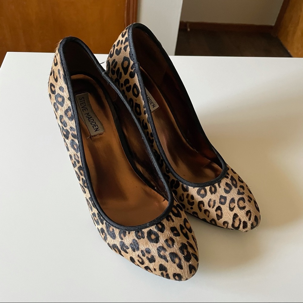 Steve Madden Leopard Print Calf Hair Wedge Heels